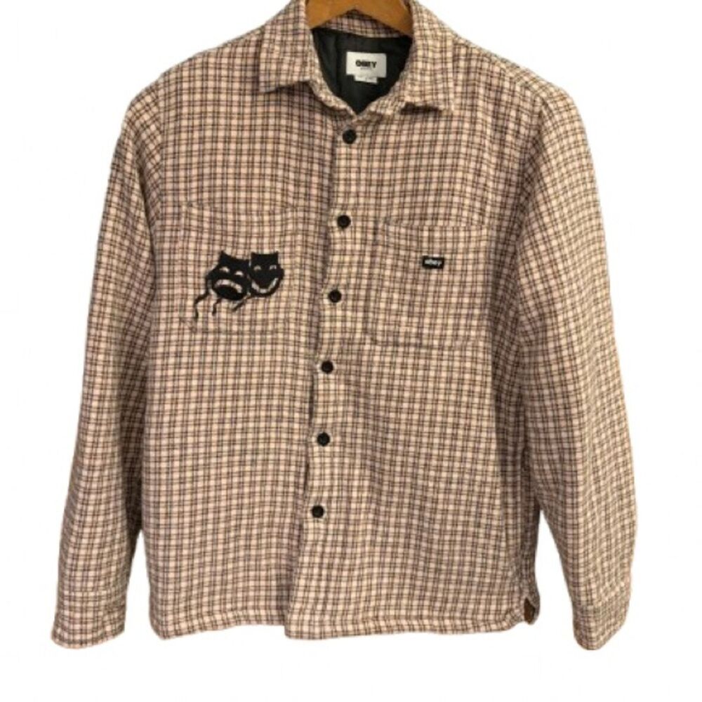 Obey Organic Cotton Oscar Plaid Button-Down Shirt Jacket in Pink Clay